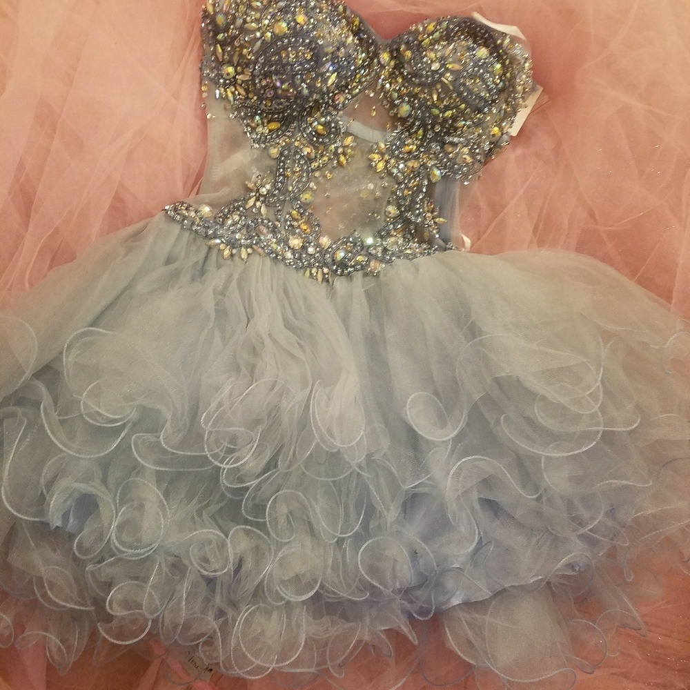 Dusty Blue sparkly prom short dress - Picture 3 of 3